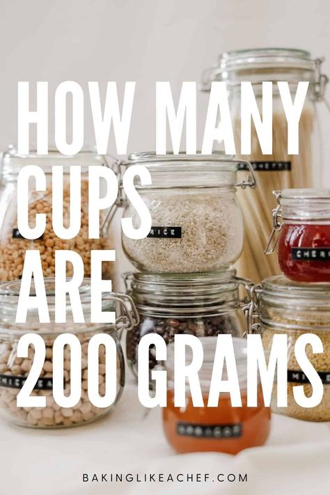 Enjoy guilt-free cooking with these 200 grams to cups measurement conversion charts and tables. So, no more guessing how many cups are 200 grams. You will have the confidence that your recipe ingredients are measured correctly. | www.bakinglikeachef.com Grams To Cups, Apple Cake Recipe Easy, British Scones, Measurement Conversion Chart, Measuring Flour, Measurement Conversion, Baking Conversions, Baking Measurements, Measurement Conversions