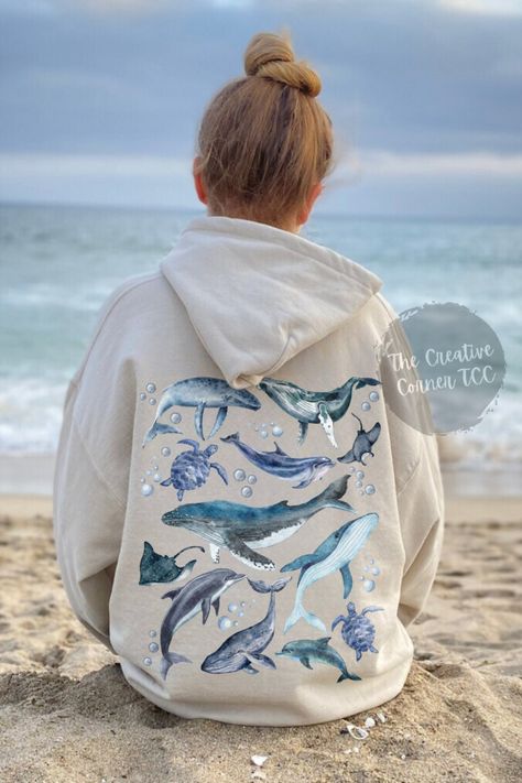 Whale Hoodie, Whale Shirt, Stingray Turtle Dolphins Hoodie, Beach Hoodie, Whale Shirts, Ocean Life Sea Life Animals, Watercolor Whale, Deep Blue Sea, Marine Biology, Blue Whale, Kangaroo Pouch, Animal Shirts, Ocean Beach, Color Calibration