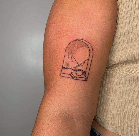 Small Window Tattoo, Window Tattoo Ideas, Famous Art Tattoo Minimalist, Window Tattoo Simple, Frame Tattoo Design Square, Nobody Tattoo, Below Elbow Tattoo, Square Tattoo Ideas, Small Line Art Tattoos