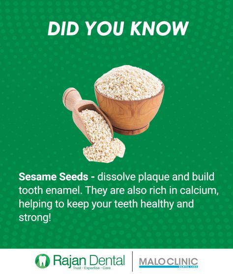 Did you know? . . . . Sesame seeds - dissolve plaque and build tooth enamel. They are also rich in calcium, helping to keep your teeth healthy and strong! #seeds #sesame #teeth #didyouknow #rajandental Teeth Enamel Repair, Dental Post, Ayurveda Food, Health Preschool, Body Temple, Dental Posts, Strong Teeth, Ayurveda Recipes, Beautiful Teeth