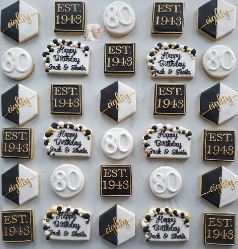 70th Birthday Party Cookies, 80th Birthday Color Theme, 90th Birthday Decorations Ideas, 80th Birthday Treats, 80th Birthday Party Cookies, 90 Birthday Cookies, 80th Birthday Cookies For Men, 80 Birthday Cookies, 70 Birthday Cookies