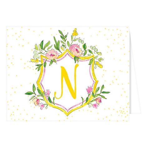 Folded Notes - Vintage Floral Crest Monogram - N, Multicolored Circle Profile, Couple Logo, Folded Notes, Crest Monogram, Monogram Art, How To Fold Notes, Stationery Collection, Letter I, Watercolor Inspiration