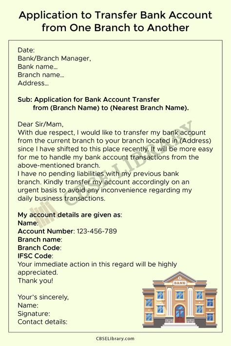 Bank Account Transfer Letter | How to Write Bank Account Transfer Letter? Tips, Format, Samples - CBSE Library Bank Format, Solicitation Letter, Letter Writing Format, Letter Writing Examples, Letter Writing Samples, Saving Bank Account, Writing Examples, Bath Garden, Billing Format