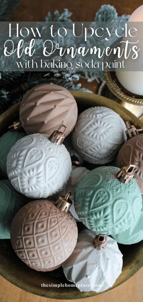 How to Upcycle Christmas Ornaments with Baking Soda Paint - The Simple Homeplace Upcycle Christmas Ornaments, Baking Soda Paint, Upcycle Christmas, Painted Christmas Ornaments, 12 December, Navidad Diy, Christmas Projects Diy, Old Christmas, Christmas Ornament Crafts