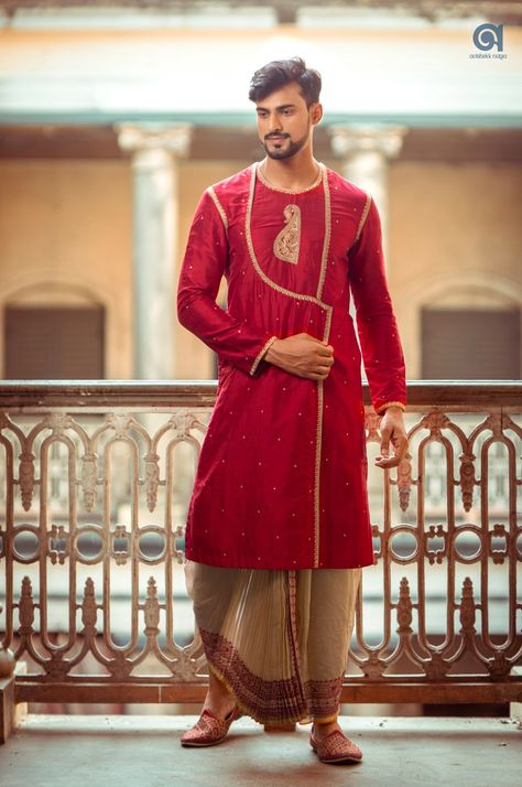 Avishekk Naiya - Fashion Designer Bengali Groom Outfit Wedding, Bengali Wedding Look, Bengali Wedding Dress, Bengali Groom, Panjabi For Men, Father Of The Bride Outfit, Wedding Caricature, Groom Dress Men, Mens Sherwani