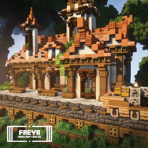 Minecraft Train Station Underground, Minecraft Savanna Village Ideas, Minecraft Super Smelter, Minecraft Train Station Ideas, Shops Minecraft, Minecraft Water Wheel, Minecraft Silo, Villager Trading Hall Minecraft, Minecraft Train Station