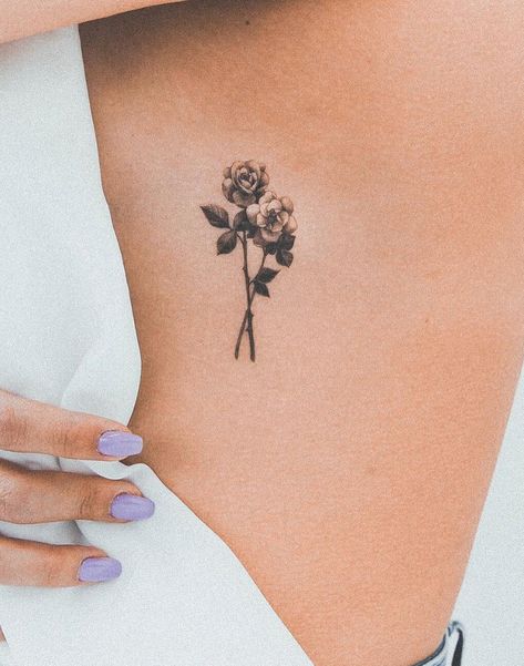 Fine lined rose tattoo done by @ghinkos in Toronto | www.otziapp.com Small Realistic Rose Tattoo, Simple Rose Tattoo, Realistic Rose Tattoo, Rose Tattoos For Men, Small Rose Tattoo, Tattoos For Women Flowers, Fine Line Tattoo, Skeleton Hand Tattoo, Realistic Tattoo