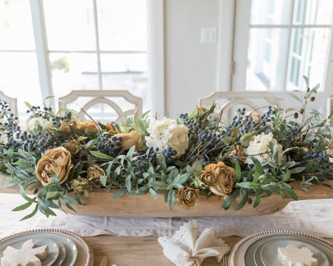 Dough Bowl Floral Centerpiece, How To Decorate Dough Bowls, Dining Room Table Arrangements, Dough Bowl Centerpiece Summer, Dough Bowl Fall Decor, Fall Dough Bowl Centerpiece, Bowl Floral Centerpiece, Diy Dough Bowl, Diy Dough