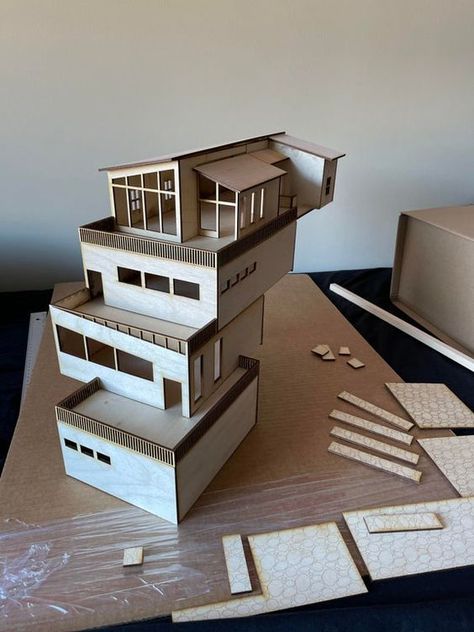 Tips for Build a Physical Model | illustrarch Cardboard Architecture, Wood Laser Ideas, Architectural Representation, Facade Material, Wooden Architecture, Architectural Model, Shop Class, Architectural Models, Architecture Model House