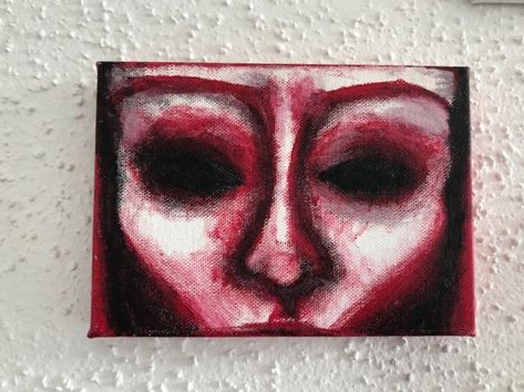 4"x6"+acrylic+painting+with+ballpoint+pen+on+canvas. Weird Canvas Painting, Grunge Painting Ideas On Canvas, Easy Oil Painting Ideas, Halloween Acrylic Painting, Pen On Canvas, Dark Art Paintings, Art Faces, Art Surreal, Fire Painting