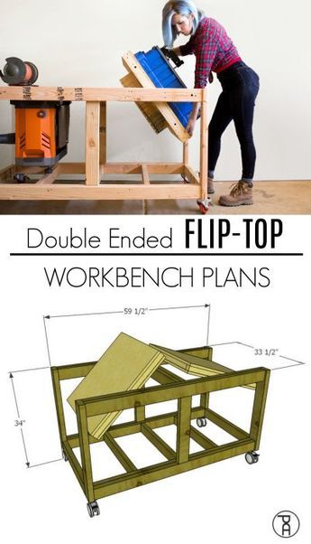 Double Ended Flip-Top Workbench Plans - Video Tutorial Flip Top Workbench, Workbench Plan, Workbench Plans Diy, Diy Workbench, Workbench Plans, Woodworking Workbench, Diy Holz, Woodworking Workshop, Woodworking Bench