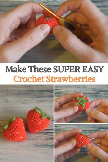 How To Crochet Strawberries, Crochet Strawberries Pattern Free, Easy Crochet Strawberry, Mini Strawberry Crochet Pattern Free, Crocheted Strawberry Pattern, Small Strawberry Crochet Pattern, Crochet Strawberry Keychain Pattern, Crochet Strawberry Amigurumi, Crochet Strawberry Tutorial