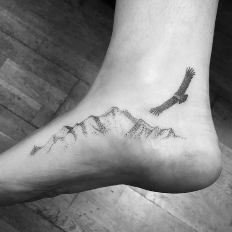 Ink DotDot Handpokes on Instagram: “Y’all seem to like foot tattoos so here’s another one from the archive.  Condor for @annalyons146 . . .  #dotwork #dotworktattoo…” South America Tattoo, Condor Tattoo, White Wrist Tattoos, Peru Tattoo, Thunderbird Tattoo, Mountain Tattoos, Bright Tattoos, Small Forearm Tattoos, Shape Tattoo