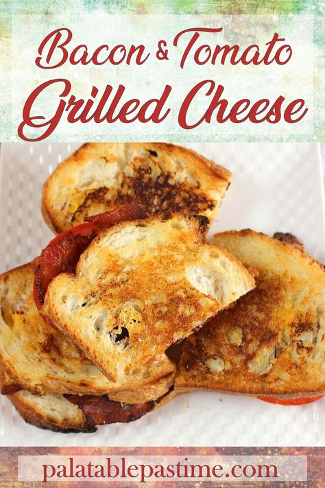 Bacon Tomato Grilled Cheese combines the best parts of a BLT and a grilled cheese in one delicious toasted sandwich on sourdough bread. via @suelau1 Tomato Bacon Sandwich, Blt On Sourdough, Tomato Bacon Grilled Cheese, Grilled Cheese With Bacon And Tomato, Sourdough Sandwich Ideas, Sandwich On Sourdough, Bacon Grilled Cheese Recipes, Fancy Grilled Cheese Recipes, Grilled Cheesus