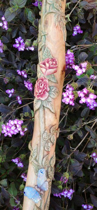 Meet "Rose" the carved walking stick | LumberJocks Woodworking Forum Carved Snake Walking Stick, Carved Canes Walking Sticks, Wood Carving Walking Sticks, Fairy Walking Stick, Wood Stick Carving, Diy Walking Cane, Walking Sticks Ideas Homemade, Walking Sticks Diy, Walking Stick Designs