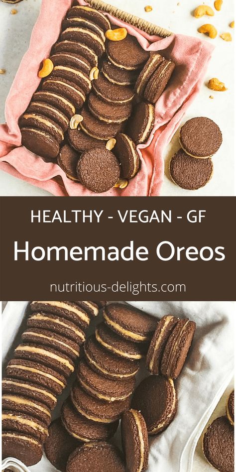 Healthy Homemade Oreos (Vegan, Gluten Free, Paleo) - Nutritious Delights Vegan Oreos, Almond Flour Desserts, Cream Filled Cookies, Healthy Cinnamon Rolls, Homemade Oreos, Flourless Brownies, Oreo Recipes, Less Sugar, Gf Recipes