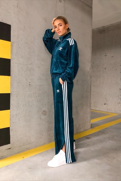 adidas velour track suit - styled by you. Tracksuit Outfit Adidas, Women Tracksuit Outfit, Tracksuit Outfit Women, Adidas Street Style, Track Suits Women, Looks Adidas, Indian Blouse Designs, Outfit Adidas, Suits Tv Shows