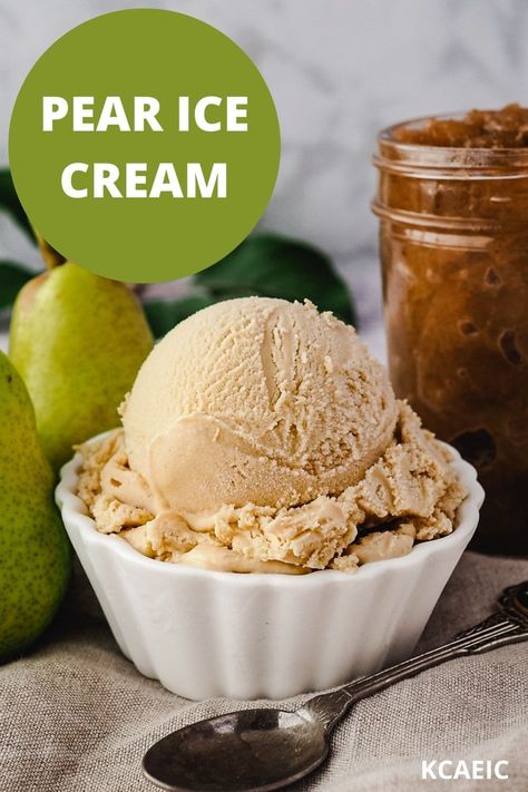 Pear Ice Cream Recipes, Ginger Ice Cream Recipe, Baked Pear With Ice Cream, Pear Gelato, Vegan Pear Ice Cream, Non Dairy Peach Ice Cream, Fall Ice Cream Recipes, Pear And Ginger Crumble, Pear Ice Cream