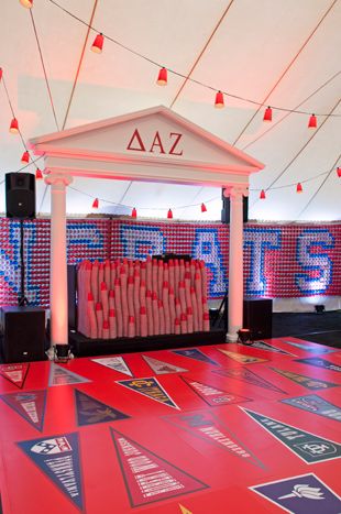 Private Graduation Party Frat Party Themes, Frat House Decor, College Pennants, David Stark, Fraternity House, Frat House, Frat Party, College Night, House Party Decorations