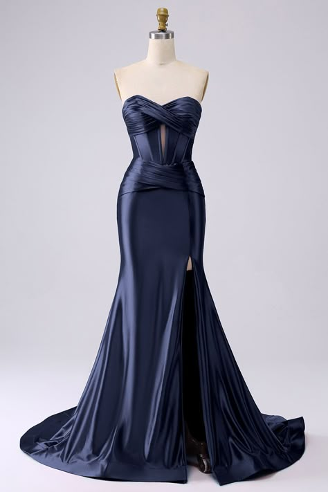 Navy Prom Dress, Prom Dresses Long Black, Sweetheart Corset, Prom Dress Mermaid, Navy Prom Dresses, Off Shoulder Evening Dress, Mermaid Sweetheart, Prom Dress Inspo, Corset Dress Prom