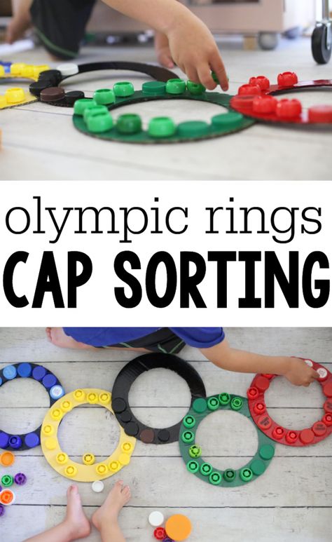 Olympic Rings Cap Sorting Olympics Preschool, Winter Sports Crafts, Summer Olympics Crafts, Summer Olympics Activities, Winter Olympics Activities, Preschool Olympics, Olympic Activities, Olympic Games For Kids, Olympic Idea