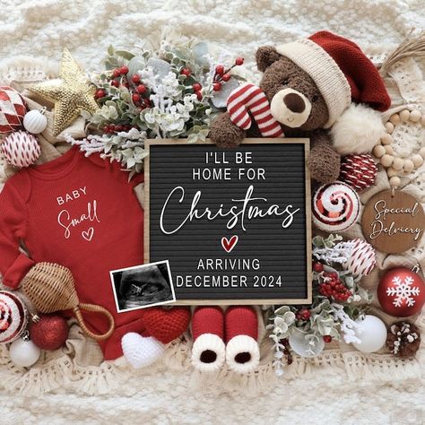 Christmas Digital Pregnancy Announcement Due in December Baby Announcement Gender Neutral Editable Template I'll Be Home for Christmas - Etsy December Baby Announcement, Christmas Baby Reveal, Twins Announcement, Twin Pregnancy Announcement, Gender Reveal Announcement, Christmas Baby Announcement, Its A Girl Announcement, Digital Announcement, December Baby