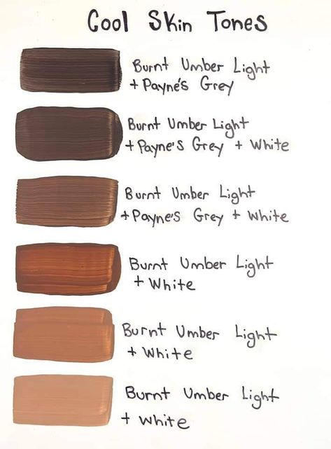 Color Theory For Skin Tones, How To Mix Skin Tones Paint Acrylic, How To Paint Brown Skin, Oil Paint Skin Tones, Oil Painting Guide, Oil Color Mixing Guide, Mixing Oil Paint Colors, How To Paint Dark Skin, Skin Tone Paint Mixing