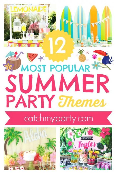 Summer Beach Theme Party Decorations, Summer Party Decor Ideas, Summertime Party Theme, Hello Summer Party Ideas, Summer Theme Party Food, Summer Party Decoration Ideas, Fun Summer Party Themes, Party Themes For Adults Summer, July Birthday Themes