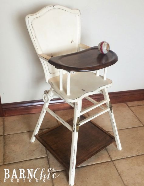 Barn Chic Designs: The Stylish High Chair Painted High Chairs, Antique High Chairs, Wood High Chairs, Vintage High Chairs, Wooden High Chair, Cute Desk Chair, Furniture Chalk Paint, Wooden High Chairs, Painting Wooden Furniture