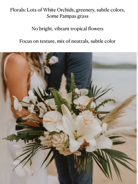 Modern Tropical Wedding Color Palettes, Beach Wedding Color Schemes Tropical, Tropical Wedding Color Palette, Beach Wedding Colors Schemes, Tropical Wedding Bouquets, Beach Wedding Colors, Boho Tropical, Tropical Wedding Flowers, Oahu Wedding