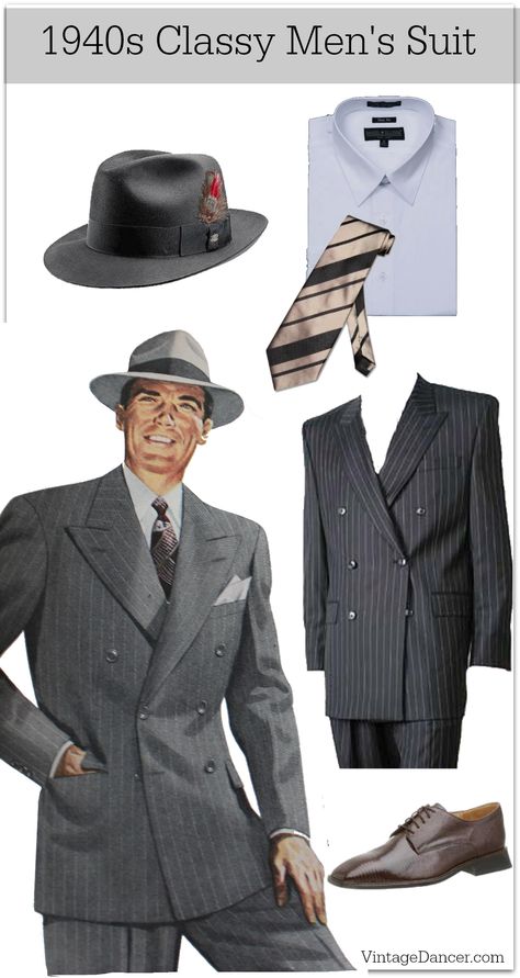 1940s Men’s Fashion & Costume Ideas 1940s Mens Clothing, 1940s Men, 40s Mode, 1940s Mens Fashion, Outfit Costume, Suits Clothing, Vintage Mens Fashion, 40s Fashion, Retro Mode