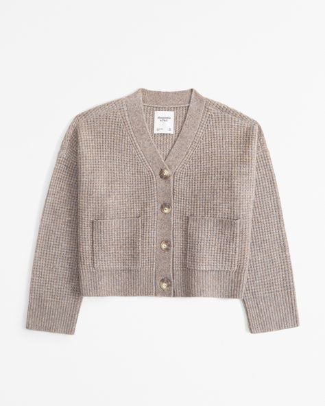 Women's Waffle Cardigan | Women's New Arrivals | Abercrombie.com Waffle Cardigan, Taupe Cardigan, Menswear Women, Fall Winter Fashion Trends, Wishlist 2024, Waffle Stitch, Fitted Cardigan, Cute Cardigans, Knit Bottom