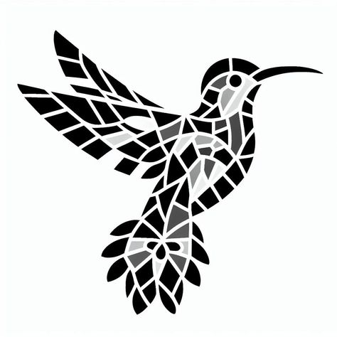 Use this hummingbird template to make your mosaic. Ready to print and use! Hummingbird Template, Mosaic Patterns Templates Free Printable, Mosaic Templates, Hummingbird Pattern, Mosaic Birds, Mosaic Tile Art, Tile Mosaic, Mosaic Ideas, Pineapple Pattern