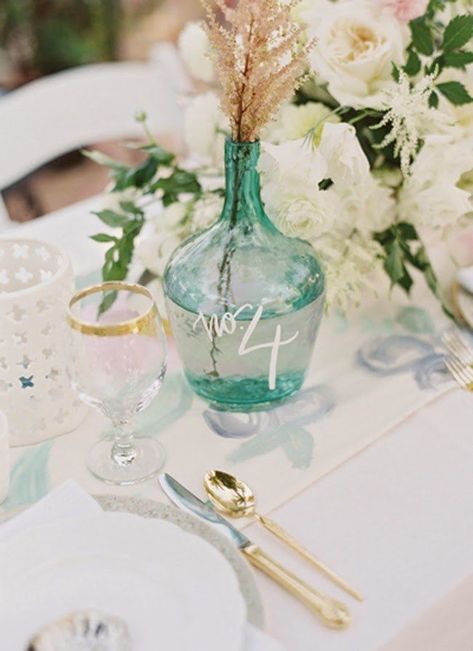 Sea-Glass Vase Wedding Table Number Sea Glass Wedding, Wedding Vase Centerpieces, Glass Wedding, Organic Wedding, Wedding Vases, Coastal Wedding, Southern Weddings, Wedding Table Decorations, Nautical Wedding