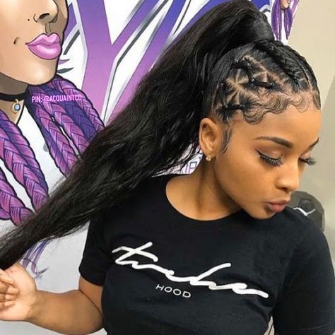 Weave Ponytail Styles, Faux Ponytail, High Weave Ponytail, Ponytail Cornrows, Afro Look, Rubber Band Ponytail, Attractive Hairstyles, Ponytail Ideas, Cute Ponytail Hairstyles