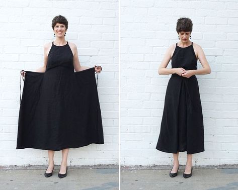 Wearable Accessories, Linen Dress Pattern, Dress Patterns Diy, Black Linen Dress, Looks Black, Apron Dress, Blouse Diy, Diy Dress, Versatile Dresses