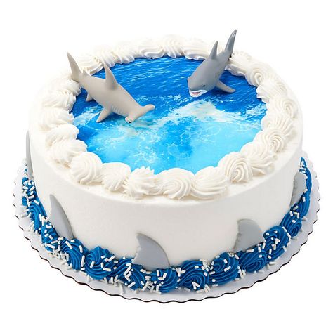 Boys Shark Birthday Party, Shark Birthday Cakes For Boys, Shark Two Birthday, Swimming Birthday Party Ideas, 9th Birthday Cakes For Boys, Ocean Themed Cakes, Shark Birthday Party Cake, Shark 3rd Birthday Party, Under The Sea Birthday Party Food