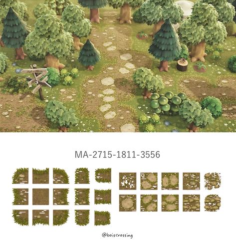 Acnh Nine Tile Path, Acnh Tile Path Code, Cottage Core Animal Crossing, Cottagecore Animals, Acnl Paths, Cottagecore Animal Crossing, Acnh Cottagecore, Forest Designs, Natures Path