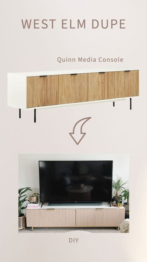 Easy DIY West Elm media console dupe – Jungle House Diy Fluted Tv Stand, Pole Wrap Tv Stand, Diy Long Tv Console, West Elm Entertainment Unit, Diy Extra Long Media Console, Diy Media Console, West Elm Media Console, Media Console Diy, West Elm Furniture