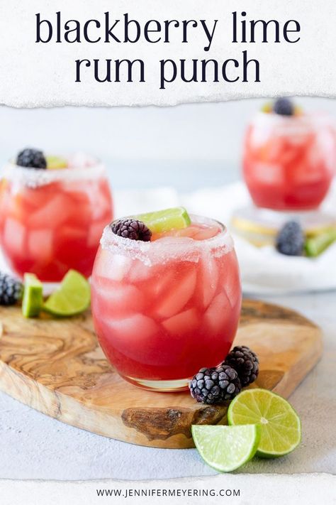 Rum Punch Cocktail, Malibu Rum Drinks, Blackberry Cocktail, Limeade Recipe, Mocktail Drinks, Blackberry Syrup, Lime Punch, Berry Punch, Bacardi Rum