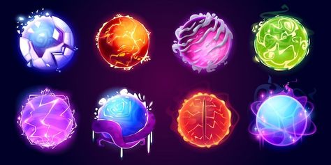 Magic balls crystal spheres and energy o... | Free Vector #Freepik #freevector #magic-ball #energy-ball #game-effect #orb Magic Balls, Fantasy Backgrounds, Anime Eye Makeup, Game Card Design, Crystal Orb, Elemental Powers, Magic Ball, Fantasy Background, Game Interface