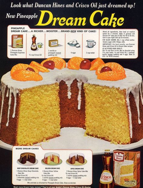 Cake Recipes with Pudding Mix Bake Drawing, Cake Recipes With Pudding, Recipes With Pudding, Pineapple Dream Cake, 1960s Food, Newspaper Recipes, Pineapple Dream, Retro Dishes, Vintage Cakes