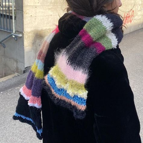 Scarf Aesthetic, Mohair Scarf, Colorful Scarf, Knitting Inspiration, Knit Scarf, Knitting Projects, Crochet Scarf, Crochet Projects, Knitted Scarf