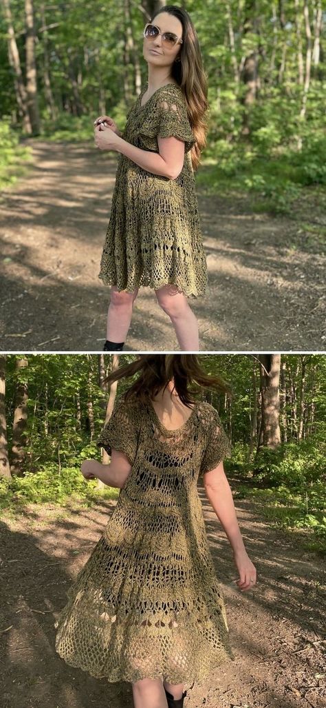 Beautiful Crochet Dresses. How stunning is that beautiful olive dress in the pictures below? It's a true fashion statement and it could easily become one of your favorite pieces this summer! You can make it really quickly and effortlessly, so make sure to start it as soon as you can! It will look great in other colors too!  #freecrochetpattern #dress #dresses Maxi Dress Patterns Free, Boho Crochet Patterns, Skirt Pattern Free, Crochet Dress Pattern Free, Crochet Maxi Skirt, Knit Dress Pattern, Crochet Skirt Pattern, Crochet Summer Dresses, Hippie Crochet