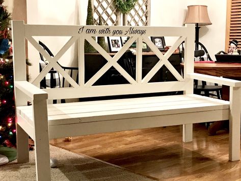 Simple Outdoor Bench, Diy Patio Bench, Porch Bench, Wood Transfer, White Bench, Project Plan, Rustic Bench, Patio Bench, Bench Plans