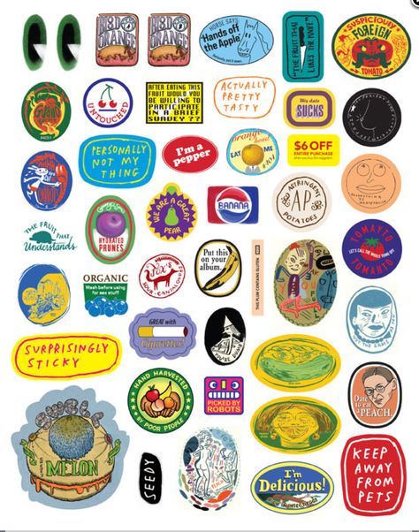 Cool food stickers from THE MCSWEENEY’S STORE Lucky Peach Magazine, Letter Poster, Lucky Peach, Pants Ideas, Fruit Stickers, Craft Coffee, Fruit Labels, Commemorative Stamps, Iconic Wallpaper