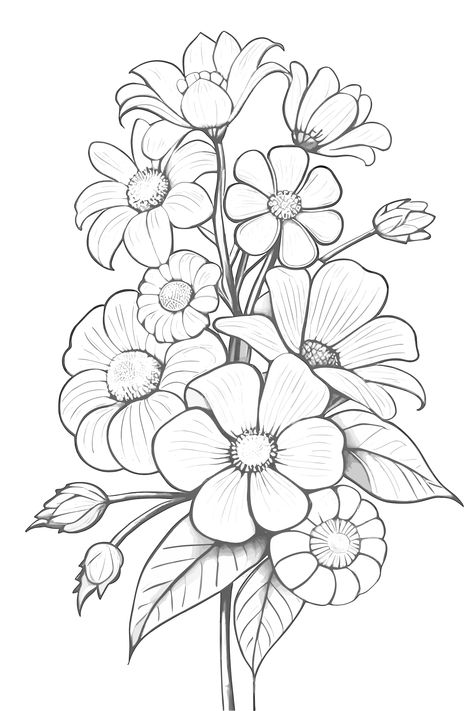 Printable Coloring Pages For Kids and adults any topic for coloring such as stress relief, relaxing landscapes, flower, floral, mandala, animals, fantasy, words and much more . #coloring #coloringpages #coloringbooks #coloringpagesforkids #coloringpagesforadults #printable Natural Design Drawing Flower, Black And White Colouring Pictures, Black Colour Drawing, Flower Coloring Book Pages, Outline Images Of Flowers, Coloring Books Flowers, Black And White Leaves Drawing, Drawing Ideas Nature Flower, Coloring Pages Floral