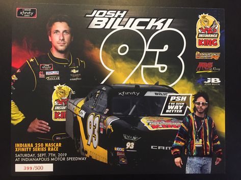 Limited Edition Insurance King Josh Bilicki NASCAR Xfinity series Hero Card featuring Ed Bassmaster Nascar Poster, Nascar Cars Design, Nascar Engine, Teen Driver, Renters Insurance, Nascar Crash, Cheap Car Insurance, Auto Insurance Quotes, Indianapolis Motor Speedway