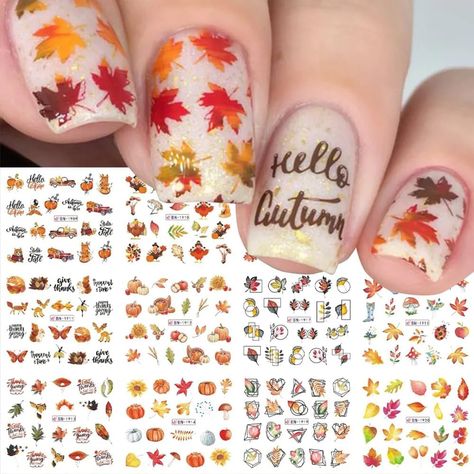 Fall Nail Art Stickers, Autumn Thanksgiving Water Transfer Nail Art Decals Maple Leaves Nail Supplies Turkey Pumpkin Design Nails Sticker for Women Acrylic Nail Maple Leaf Decorations 12 PCS Water Nail Art, Fall Leaves Nail Art, Pumpkin Nail Art, Thanksgiving Nail Designs, Thanksgiving Nail Art, Thanksgiving Nail, Autumn Nail, Fall Manicure, Pumpkin Nails