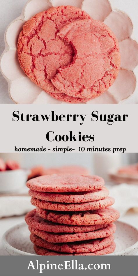 Strawberry Sugar Cookie Recipe, Pink Sugar Cookie Recipe, Strawberry Cookie Recipe, Pink Sugar Cookies, East Dessert Recipes, Easter Cookie Recipes, Strawberry Sugar Cookies, Soft Cookie Recipe, Strawberry Sugar